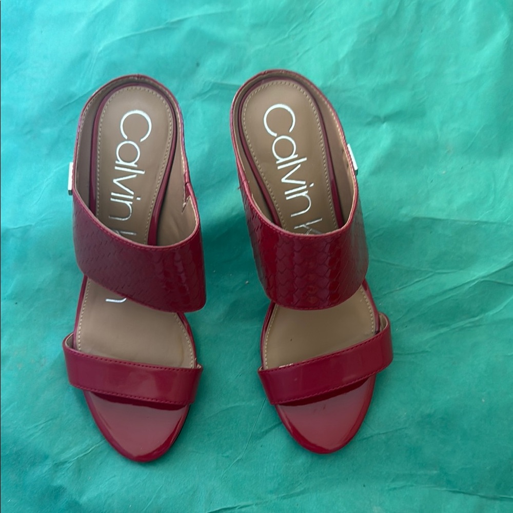 Calvin Klein Red Patent Slide Sandals